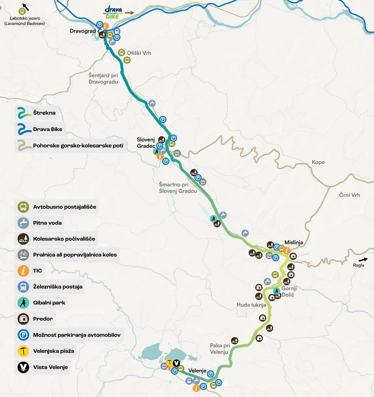 Zemljevid trase Štrekna Kolesarska pot